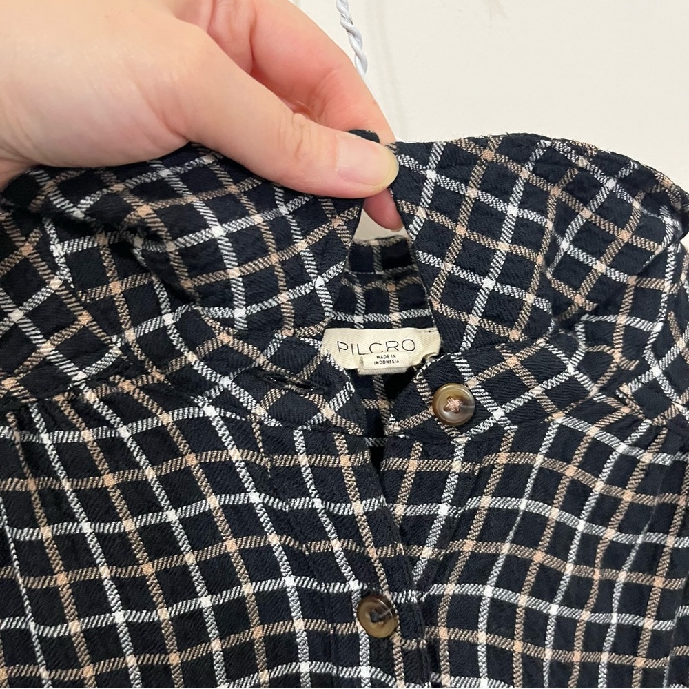 Anthropologie Pilcro Relaxed Plaid Shirt Tunic Button Front Size S Black White - Picture 8 of 16